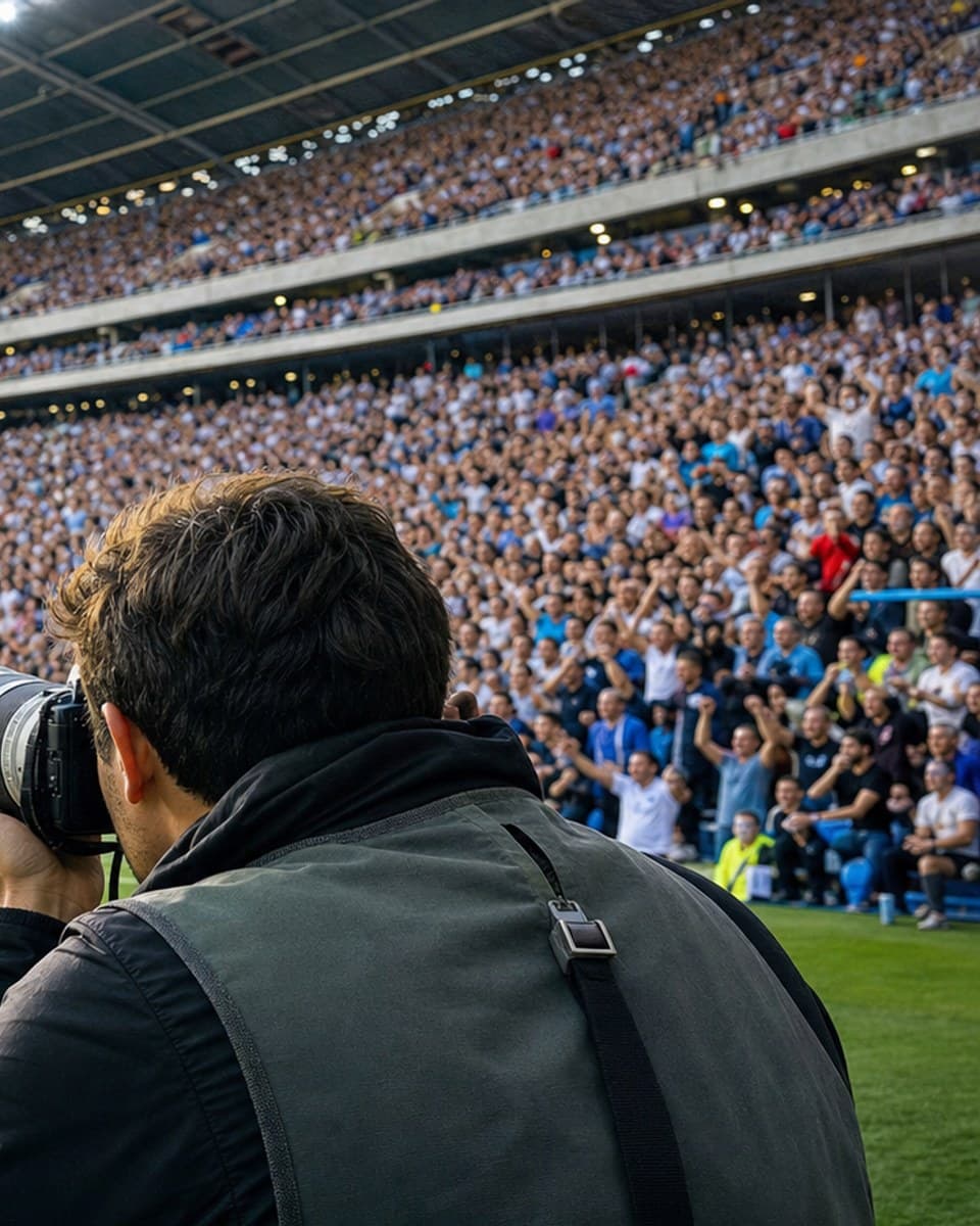 Professional photographer capturing the audience at a sporting event